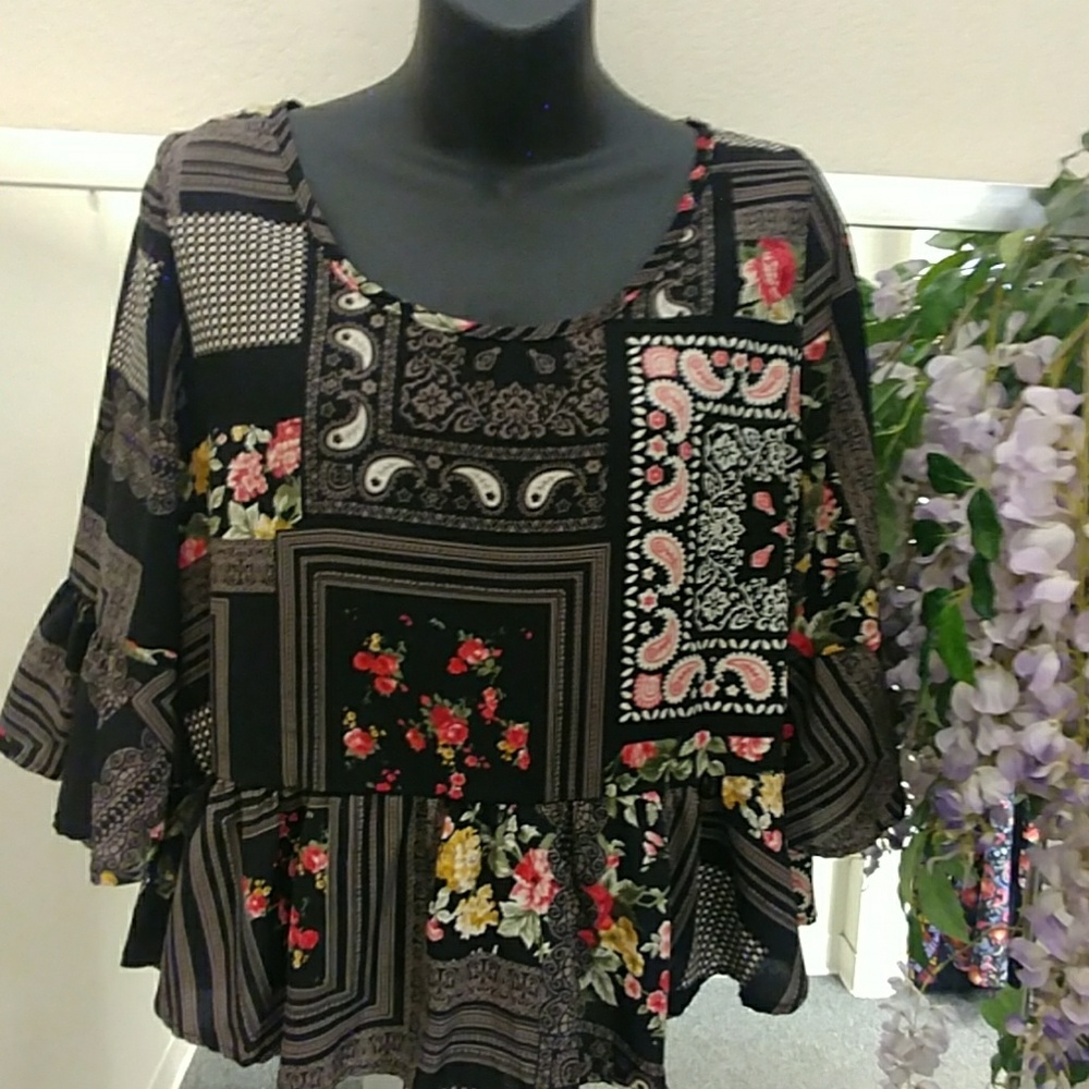 Runway Story Paisley & Floral Top with Peplum